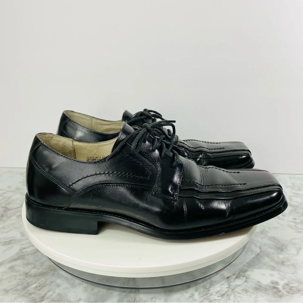 Stacy Adams Leather‎ Dressy Oxfords Mens 8.5M Black Square Toe Lace Up Derby
